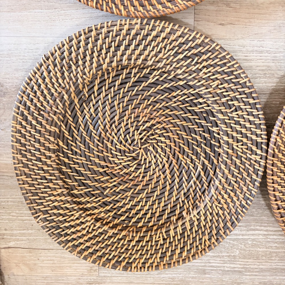 Set of 4 Round Woven Rattan Charger Plates 13" Brown Boho Table Mats MCM - Picture 9 of 15